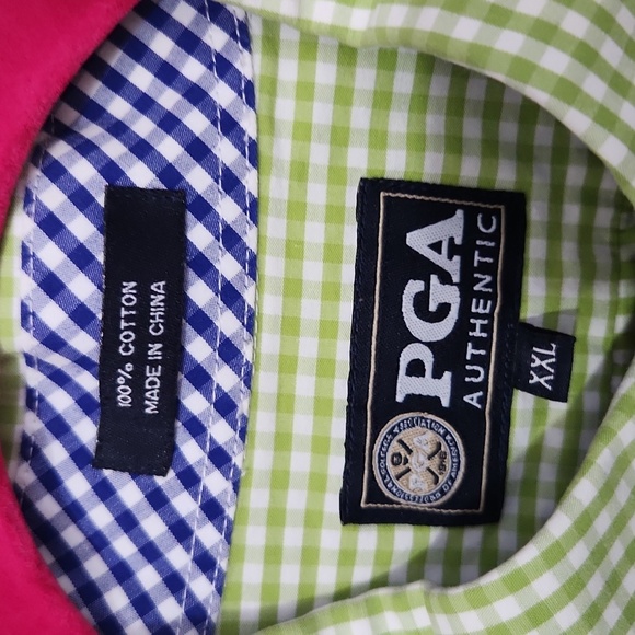 PGA Tour Shirt Button Down Men's Green Checkered Shirt Size XXL Long Sleeve - Picture 2 of 11